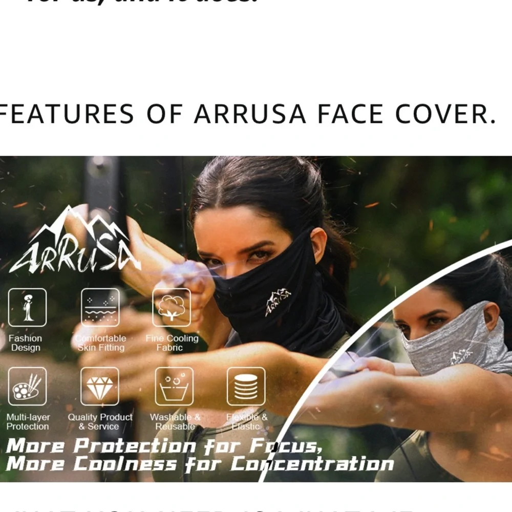 Arrusa Gray Cotton Face Cover Mask Protective SPF 400 Mowing Hiking Festival
